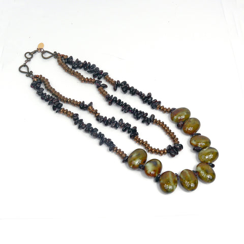 Chain Necklace - Green and Brown Agate Pendant