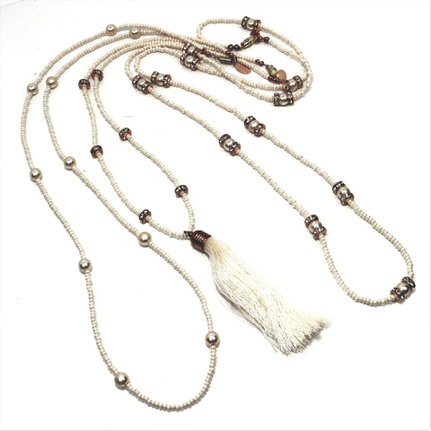 Chain Necklace - Brown wood bar with hemitite and silver