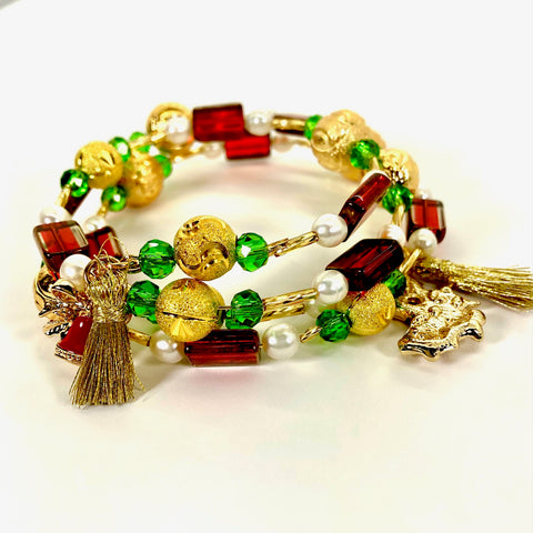Christmas Bracelet - Green, Black and Silver