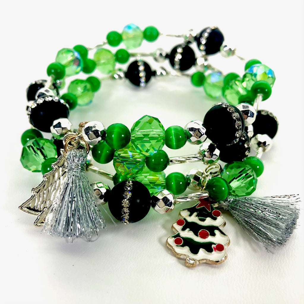 Christmas Bracelet - Green, Black and Silver