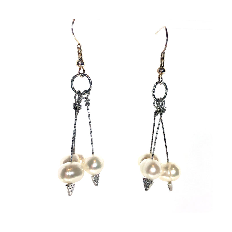 Silver & Pearl Cluster Earrings