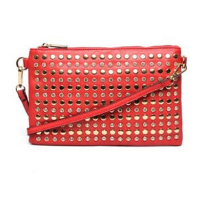 Leatherette Studded Clutch - Red